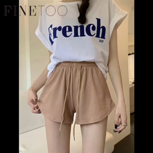 FINETOO Casual Shorts High Waist Shorts for Women Casual Loose Slim Waffle Shorts High-waisted Korean Trousers Pants Shorts