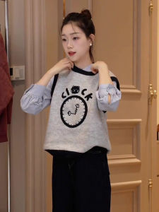 Womens Knitted Vest Layering round Neck Big Clock Design Autumn Fashion Color Block Commute Style Grey Knitted Tank Top