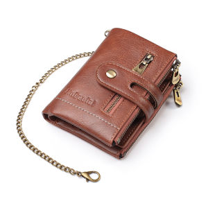 New Men Wallets PU Leather Short Card Holder Chain Luxury Brand Mens Purse High Quality Classic Retro Male Wallet