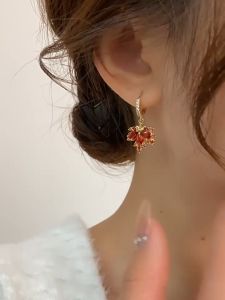 GL 18K GOLD Fashionable Red Maple Leaf Style Earrings ES69192