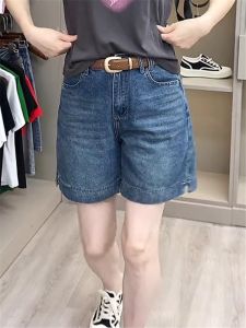 Quần Short Denim Cạp Cao Phong Cách Retro Cho Nữ Mùa Hè 2025 Quần Ống Đứng Rộng Rãi Cỡ Lớn Quần Jeans Thoải Mái