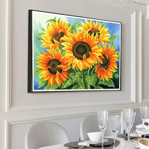 A vibrant sunflower cross-stitch kit DIY handmade embroidery material pack floral wall decoration painting precise printed patterns beginner-friendly embroidery