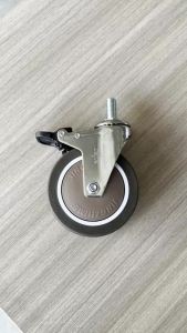 4 Inch Swivel Rubber Caster Durable Industrial M12x25mm Threaded Stem Locking Castors for Furniture Shelving Carts