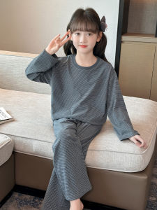 Kids Autumn and Winter Pajamas Girl Thickened Wool Silk Dralon Stripes Childrens Little Girls Homewear Can Be Outwear