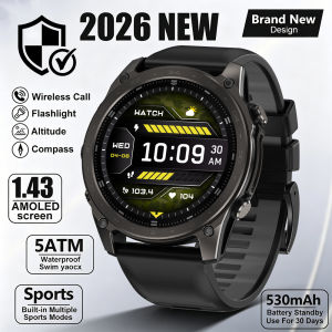 Men Smart Watch T8 Pro 1.43inch HD Screen LED Flashlight Compass 530MAH Large Battery BT Calling Fitness Tracker Smartwatch 2026