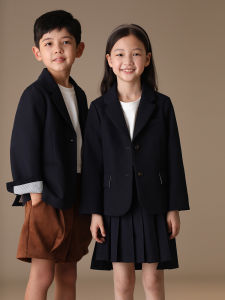 เสื้อสูทเด็กผู้ชายผู้หญิงฤดูใบไม้ผลิและฤดูใบไม้ร่วง สีน้ำเงินเข้ม เสื้อสูทเด็กผู้ชายและเด็กผู้หญิง เสื้อสูทลำลอง แจ็คเก็ตเสื้อโค้ท