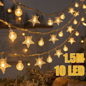 1.5M Christmas Tree Snowflake Star LED String Lights 2024 Christmas and New Year Ornaments Decorated Fairy Lights