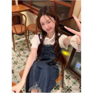 ชุดเดรสเด็กผู้หญิงสไตล์ยูนิฟอร์มฤดูร้อนปี 2024 ชุดเดรสยาวแขนกุดคอวีทรงเอคอวีแขนกุดลายดอกไม้สีพื้น