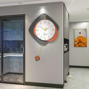 💥Dream Best🔥 Simple Modern Home Art Creative Internet Celebrity Fashion Light Luxury Quartz Clock Punch Free Clock Wall Clock Living Room Decorative Clock 40*63cm