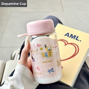Adorable Glass Water Cup High Aesthetic Value Office Portable Womens Heat Resistant Scale Cup Cute Design Handy Straw Included