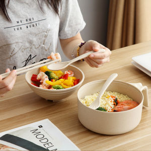 Creative Wheat Straw Instant Noodles Bowl with Lid Dinnerware Set for Students And Office Workers Home Use Anti-Fall