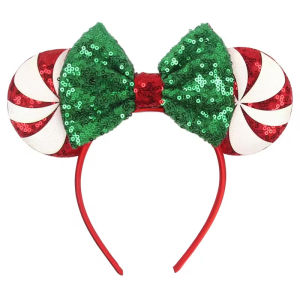 New Christmas Mickey Mouse Ear Headband Sequin Bows Girl Adult Kids Disney Party Cosplay Hair Accessories Princess Hairband