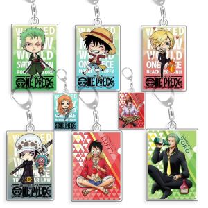 Bandai | Keychain OP OPTCG Card  HoaHancock Brook Roronoa Backpack Pendant Anime Game Fans Gift Recycled Acrylic Decoration Rare Card Toy