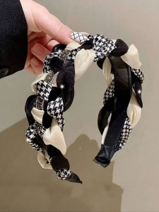 1pc elegant retro style woven headband with sparkling rhinestones - wide anti slip womens headband hair accessory
