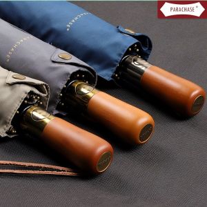 LORDWEY & PARACHASE Big Umbrella Men Business Style 115cm Automatic Umbrella Rain Double Layer 10K Windproof Large Golf Umbrellas Wooden