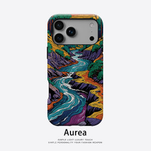 Potdemiel | Aurea Case Matte Bumper For Magsafe Case For iPhone 17 16 15 14 Plus 13 Pro Max Shockproof Hard PC Retro River Valley Landscape