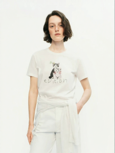 edition | Cute Cat Embroidered Cotton T-shirt