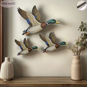 3Pcs Mallard Duck Wooden Wall Decor Flying Duck Wall Art for Rustic Home Decoration