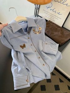 XINYIJIA | French Style Blue Stripe Long Sleeve Shirt