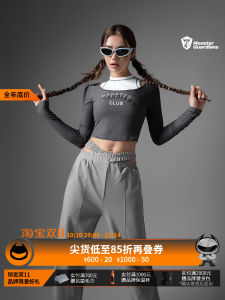 High Elasticity Tight Fit Fake Two-Piece Sport Long Sleeve Womens Autumn American Retro Style Monster Guardians Sportswear