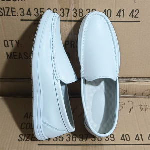 Mens Spring Summer Soft Bottom Leather Shoes Breathable Hollow out Design Hospital Nurse Casual Slip-On Shoes Rubber Sole
