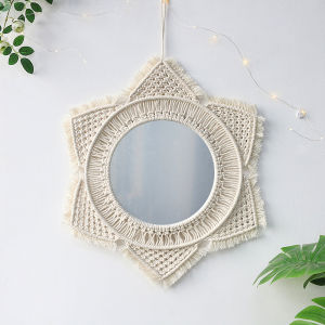 INS Scandinavian Style Wall Decoration round Tassel Bedroom Wall Decoration Mirror Room Layout Woven Wall Pendant