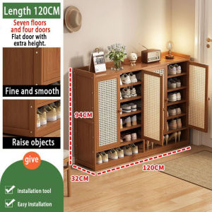 7 Layers Shoe Cabinet  Wooden Door   With Rattan Door Breathable Multi-Layer Large Capacity Shoe Rack Organizer French door Shoe Rack