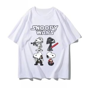 Bandai | Snoopy Cartoon Anime Women T-shirt Summer Short Sleeve 100% Cotton Men Women Tee Shirts Tops 2026 New Fashion Couple Clothes Top