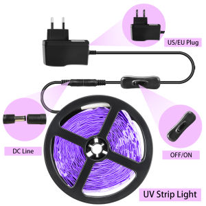 5M/10M/15M UV LED Strip Light Ultraviolet Lamp 385-400nm Black Light 2835 SMD DC12V Ribbon For Glow Party Kitchen Decor EU/US