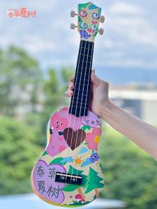 New Year Gift Ukelele Wooden Painting Materials for Kindergarten Children Parent-Child Activity DIY Handcraft Toy