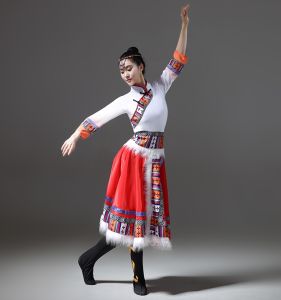 Tibetan Dance Performance Costumes Square Dance Skirt Ethnic Style Performance Costume and Accessories Student Art Exam Practice Training Dress