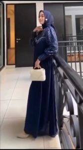 Gamis Kondangan Terbaru Shenna Gown Dress BO Ceruty Babydoll Mix Brukat Payet Dress Wanita Korean