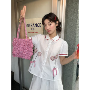 Summer Floral Embroidery Jacket And Skirt Set Womens Fashion Small Size Clothing Cotton Short Sleeve Button up Two Piece Set