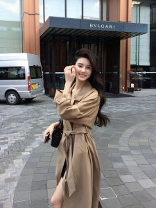 Elegant Womens Oversized Casual Coat British Style Autumn New Arrival Korean Version Windbreaker Jacket Long Sleeve Midi Length