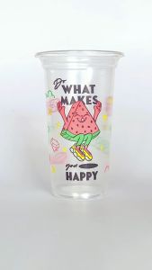 TPP (แพ็ก) แก้วพลาสติก PP 22oz เรียบ ปาก 95 ซีรี่ส์ลายผลไม้ 50 ใบ