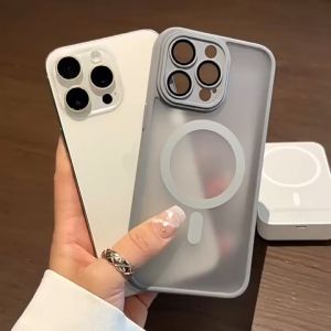 Matte Anti-fingerprint MagSafe Magnetic Translucent Hard Shockproof Phone Case For iPhone 17 16 15 14 Pro Max Plus Air 13 12 11 Wireless Charging Phone Cover Skin-friendly Phone Casing Shell With Lens Films Full Cover Camera Protection