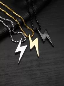 Thời Trang Thép Không Gỉ Hình Học Lightning Vòng Cổ Cho Nam Đơn Giản Kim Loại Mặt Dây Chuyền Trang Sức Hợp Thời Trang Quà Tặng Sinh Nhật Cho Ông