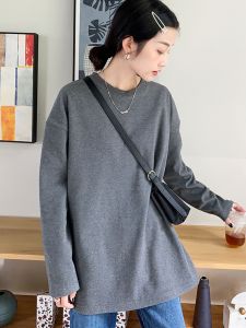 เสื้อตัวในบุขนกำมะหยี่สองด้านคอกลมบุขนกำมะหยี่หนาพิเศษบุขนกำมะหยี่หนาพิเศษสำหรับฤดูหนาวเสื้อยืดทรงหลวมใส่ทับกันความยาวปานกลางสำหรับผู้หญิง