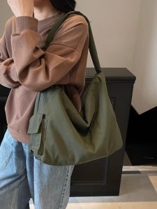 New 2025 Womens Canvas Tote Bag Slouchy Crossbody Bag Large Capacity Single Shoulder Bag Korean Style Shopping Bag Shape