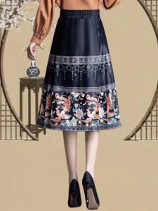 New Chinese Style Renovated Horse Tailed Skirt Womens High Waist Miniature Eight Parts Hanfu Half Skirt Spring Autumn New Model