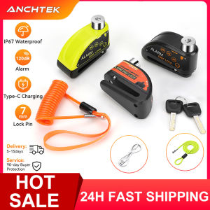 Anchtek Motorcycle Disc Lock Alarm USB Rechargeable 120db Bicycle Anti-theft Padlock Security Protection Motor Bike Accessories