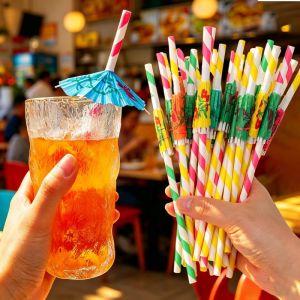 50Pcs Umbrella Drink Straws Fancy Mini Paper Umbrella Drink for Cocktail Milkshake Juice Great for Valentines Day Beach Party Hawaiian Party