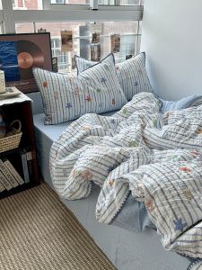 Simple Striped Cartoon Puff Cotton Bedding Set