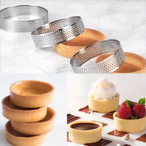 6 PCS/12 PCS Perforated Tart แหวนสําหรับเบเกอรี่สแตนเลสรอบเค้กแหวนขนมฝรั่งเศสแม่พิมพ์ผลไม้ขนาดเล็ก Tart แหวนเบเกอรี่