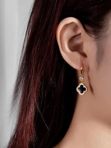 Mới Bạc Nguyên Chất S925 Bông Tai Cỏ Bốn Lá Nữ Không Gây Dị Ứng Không Phai Màu Full Kim Cương Đa Năng Bông Tai Móc Trang Sức Phong Cách