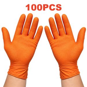 10/50/100PCS 8Mil Orange Nitrile Disposable Gloves Heavy Duty Diamond Textured Safety Gloves for Women Gardening Cleaning Work