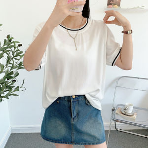 เสื้อยืดแขนสั้นผ้าไหมคอตตอนสำหรับผู้หญิงในช่วงฤดูร้อน ทรงหลวม บาง ลำลอง ไซส์ใหญ่ เสื้อผ้าทำงานแบบอเนกประสงค์สำหรับผู้หญิงไซส์ใหญ่