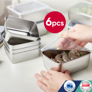 🇸🇬6Pcs 600ml Picnic Box Stainless Steel Refrigerator Food Storage Box - Plastic Lid Freshness FoodPreservation Box不锈钢