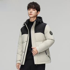 HENGYUANXIANG | Hengyuanxiang Mens Short Down Jacket Detachable Hood Thickened Comfortable Casual Outerwear Fashionable Urban Style Polyester Fiber