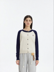 Spring New Style Knitted Cardigan Patchwork Crew Neck Long Sleeve
